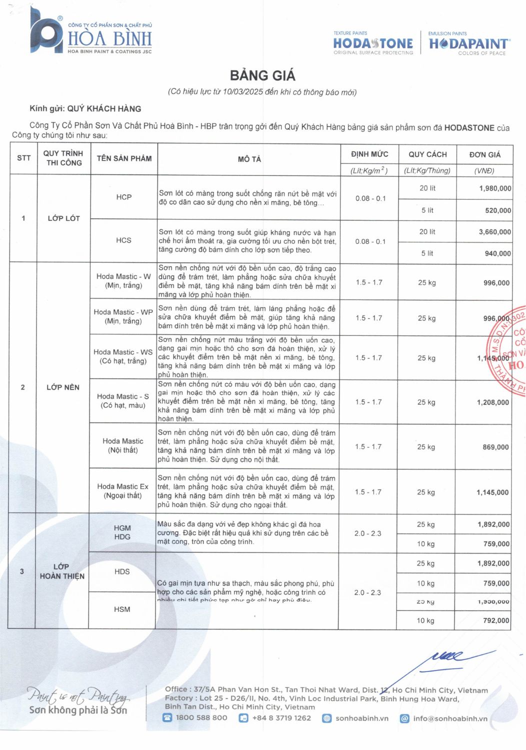 Bảng giá sơn đá hoà bình cập nhật 10/3/2025 trang 1