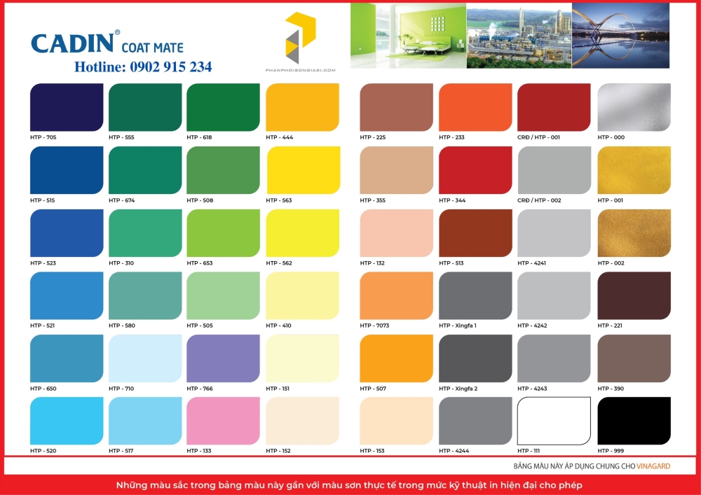 Bảng màu sơn kính cadin mới nhất 2025