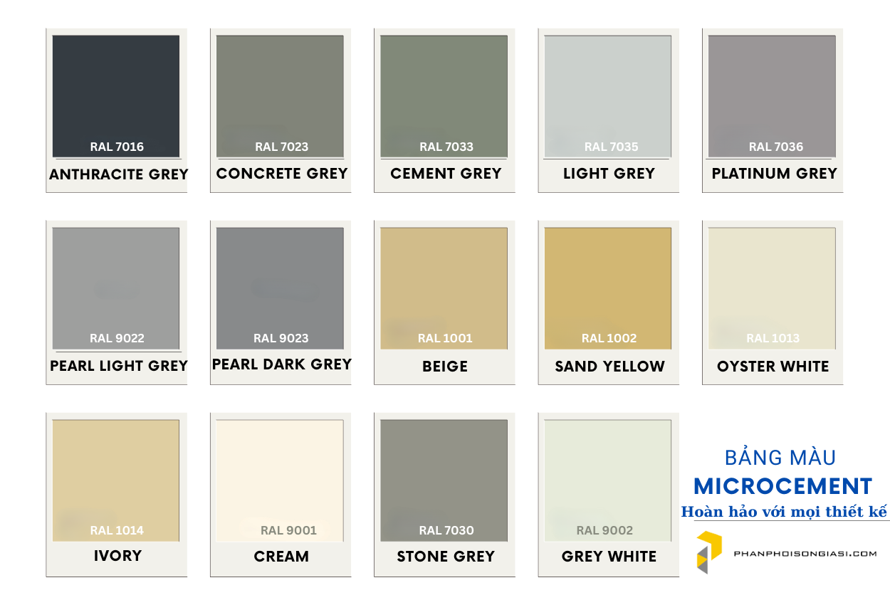 Bảng màu vữa bê tông Microcement