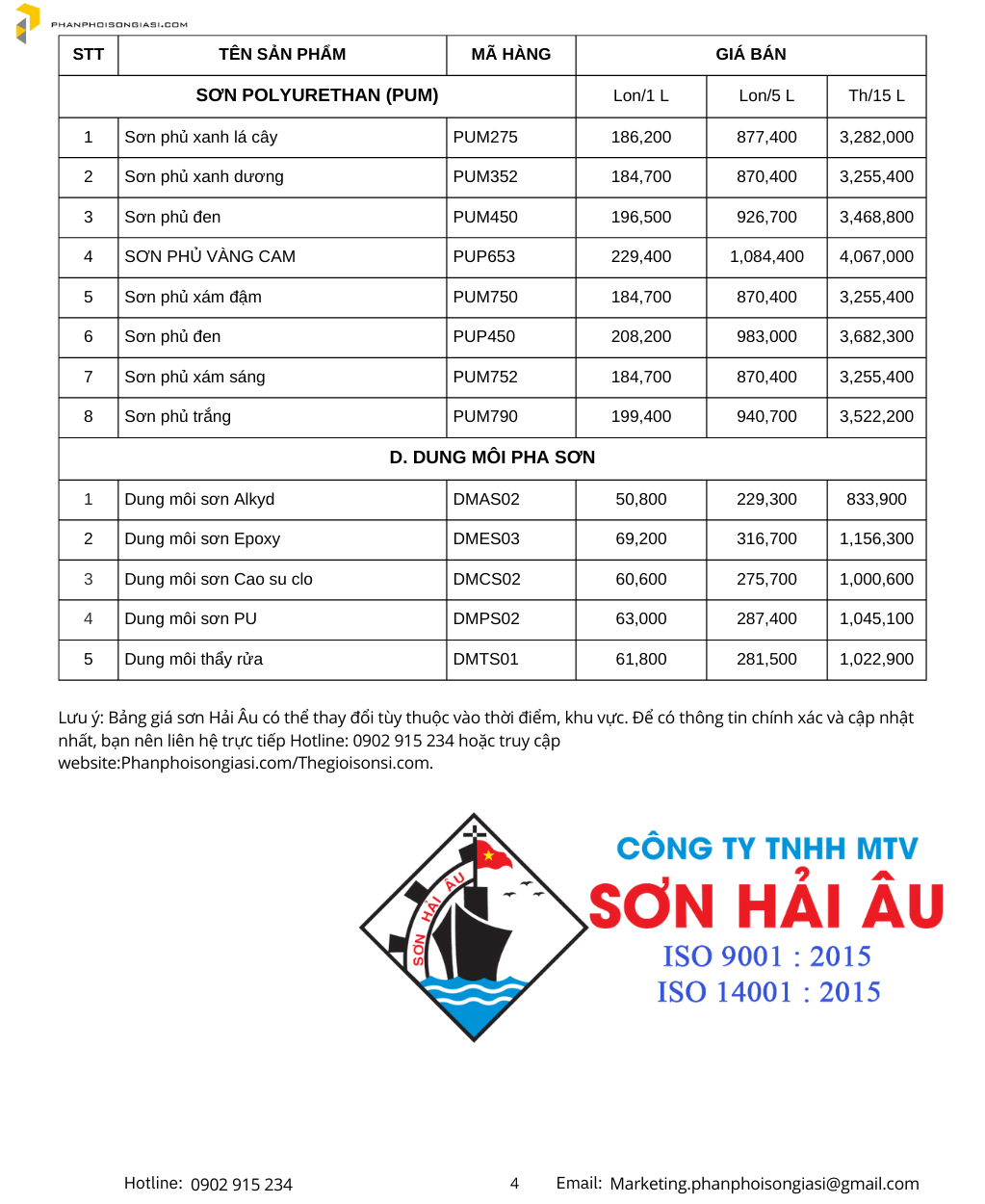 Bảng giá sơn hải âu mới nhất 2024 trang 4
