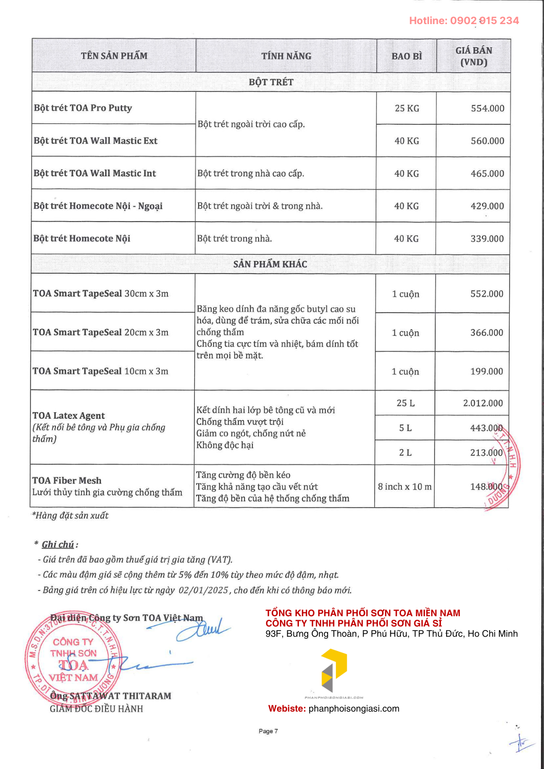 Bảng Báo Giá Sơn Toa cập nhật 2/1/2025 trang 7