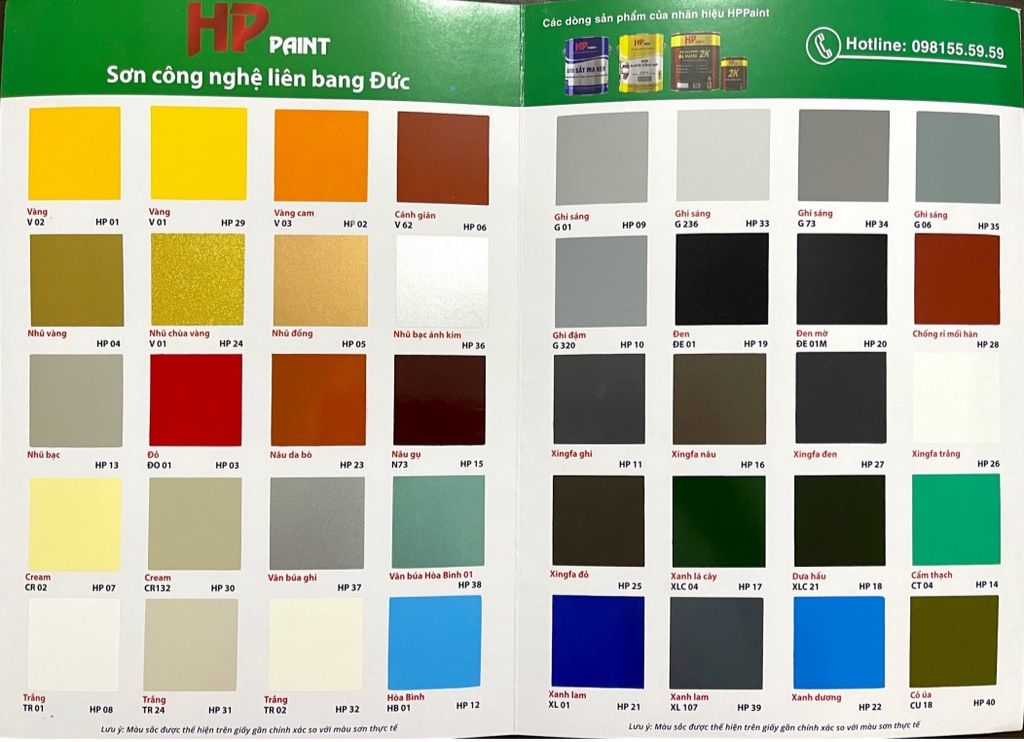 Bảng màu sơn dầu alkyd tổng hợp Hoà Phát