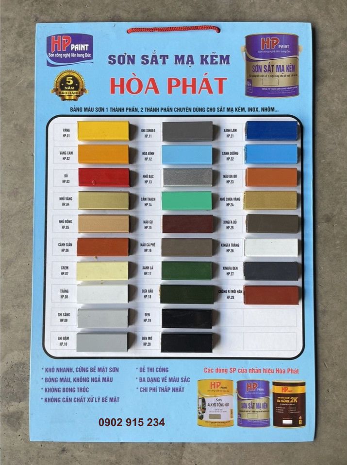 Bảng màu sơn sắt mạ kẽm 2 thành phần hoà phát