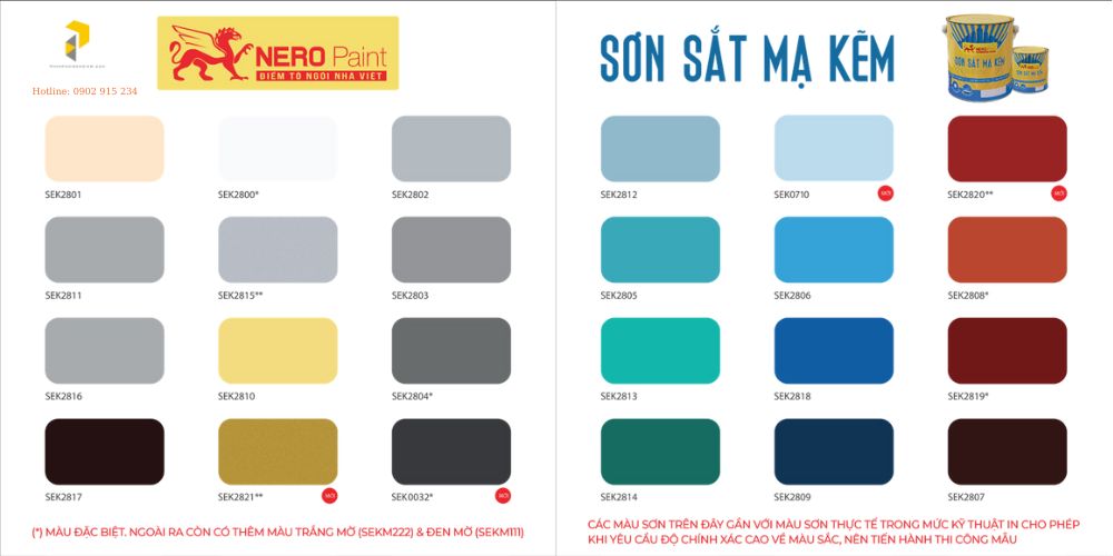 bảng màu sơn mạ kẽm nero