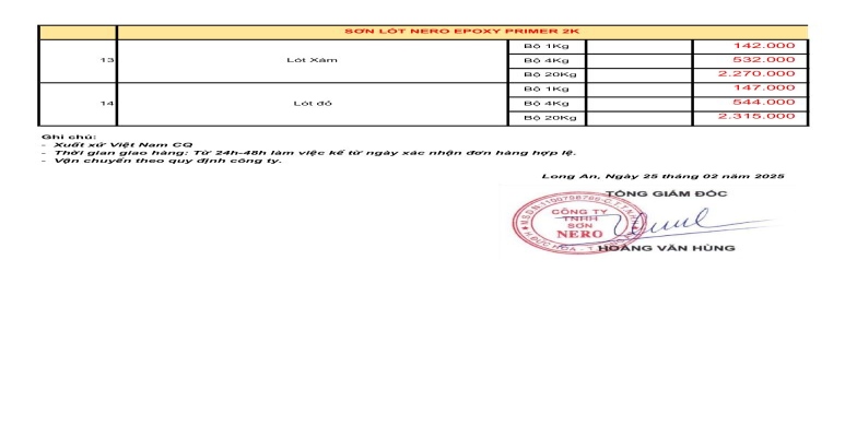 Bảng giá sơn kẽm NERO đặc chủng Ultra