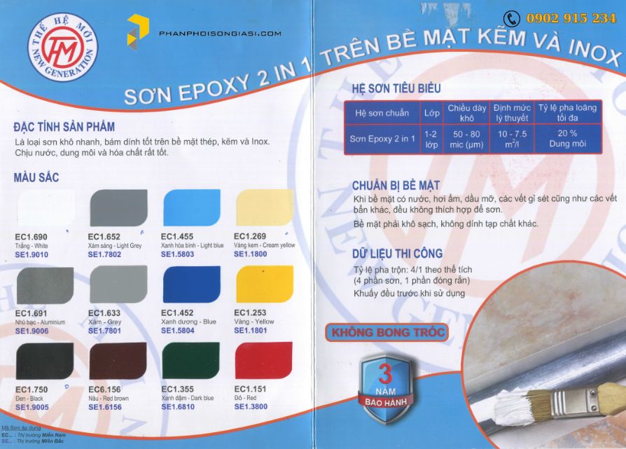 Bảng màu thế hệ mới sơn kẽm 2 in1 