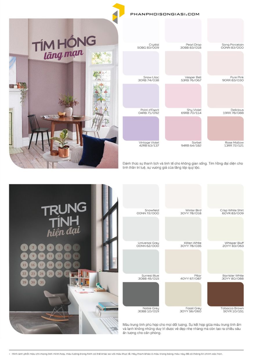 Bảng màu sơn nội thất dulux easyclean