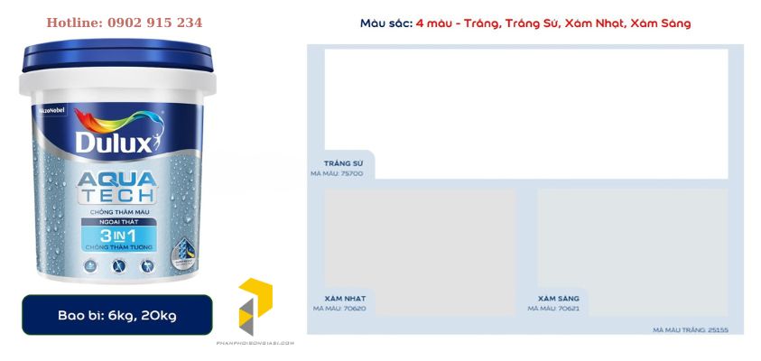 Bảng màu sơn chống thấm dulux aquatech 3in1