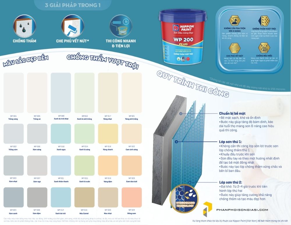 Bảng màu sơn chống thấm WP 200 Plus